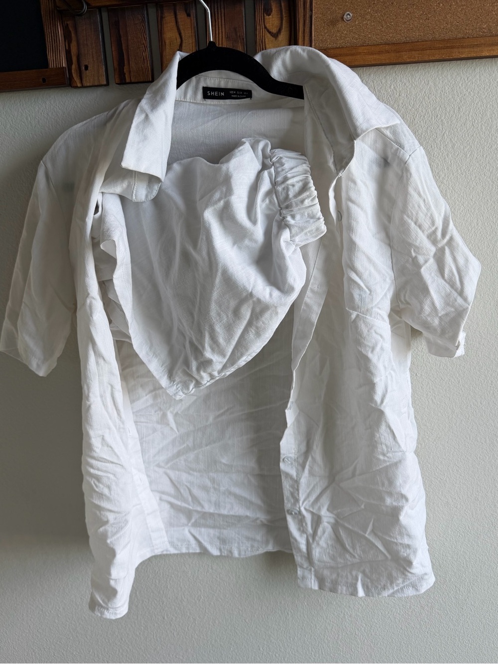 SHEIN White Button Down Linen Shirt & High Waist Shorts Matching Set Size M - Picture 3 of 4